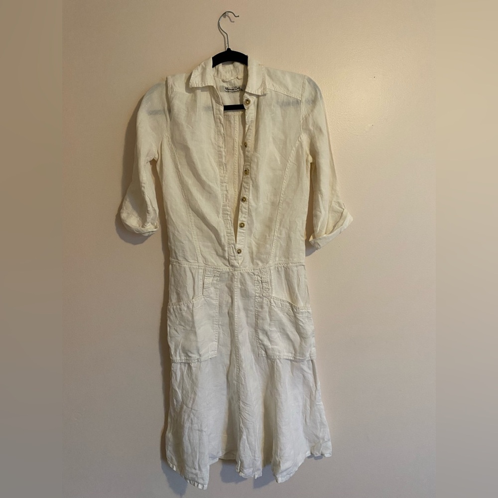 Massimo Dutti Cream Long Sleeve Dress